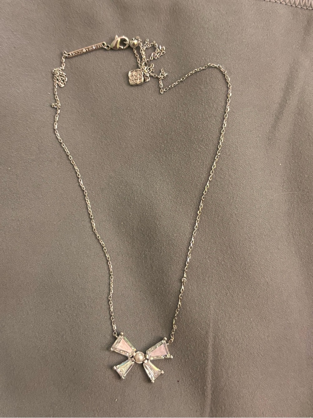 Kendra Scott Silver Bow Necklace with clear crystal Stones